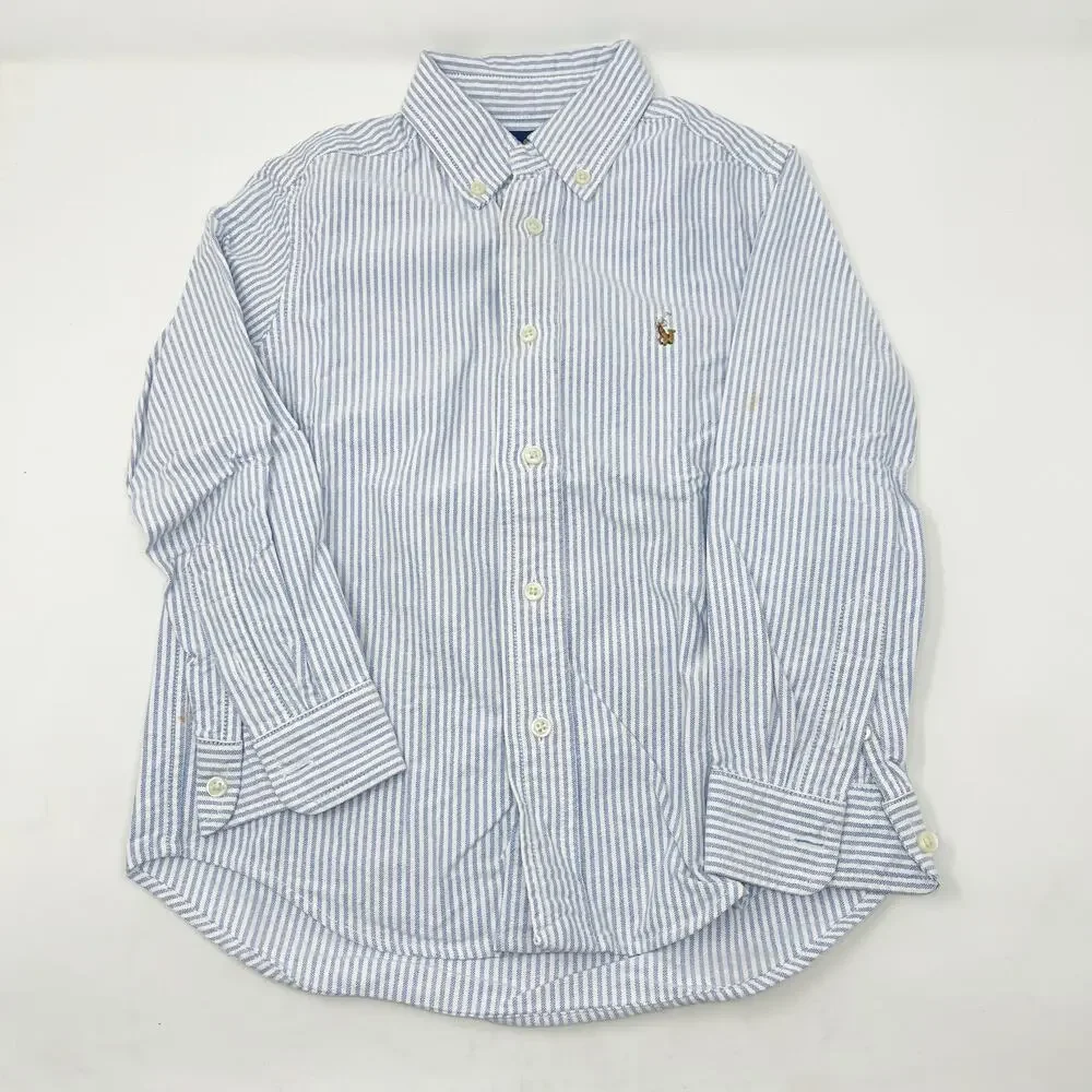 Ralph Lauren Boys Bundle of 2 Size 5 Button Down Shirts Blue White Striped Pink